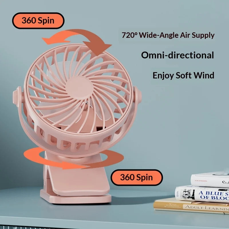 Clip-On Ventilator 720° – Leiser Mini-Tischventilator mit Akku & Nachtlicht