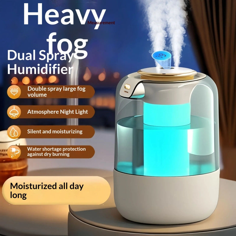Dual Spray Humidifier – Ultrasonic Humidifier with Night Light & Heavy Fog