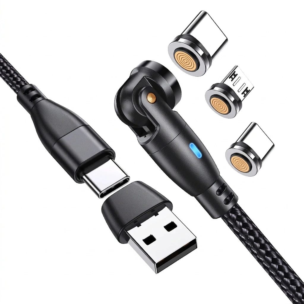 Magnetic 100W Charging Cable – 360°+180° Rotation, USB-C & Micro USB