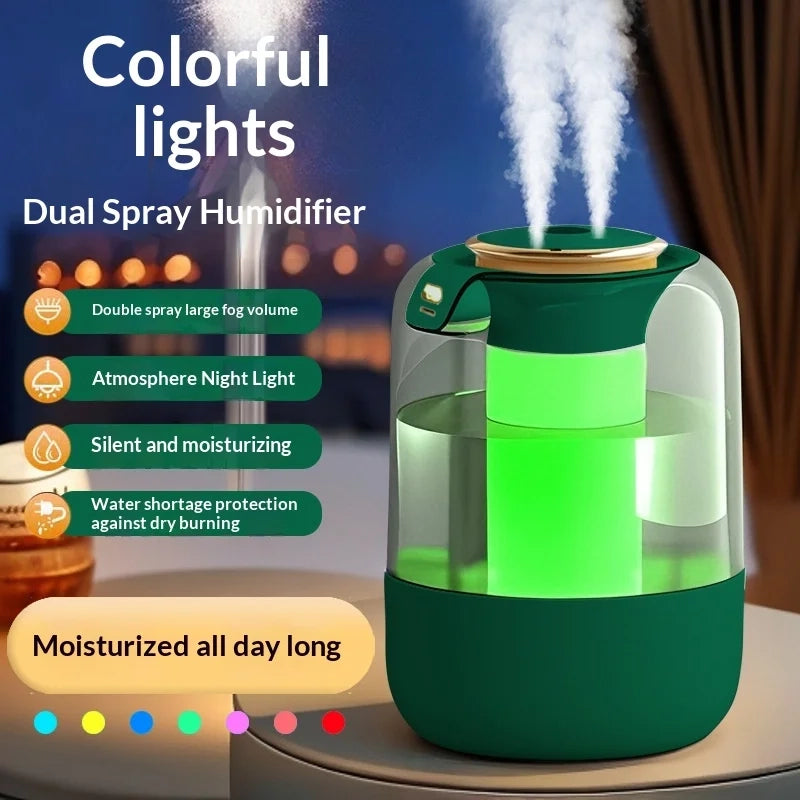 Dual Spray Humidifier – Ultrasonic Humidifier with Night Light & Heavy Fog