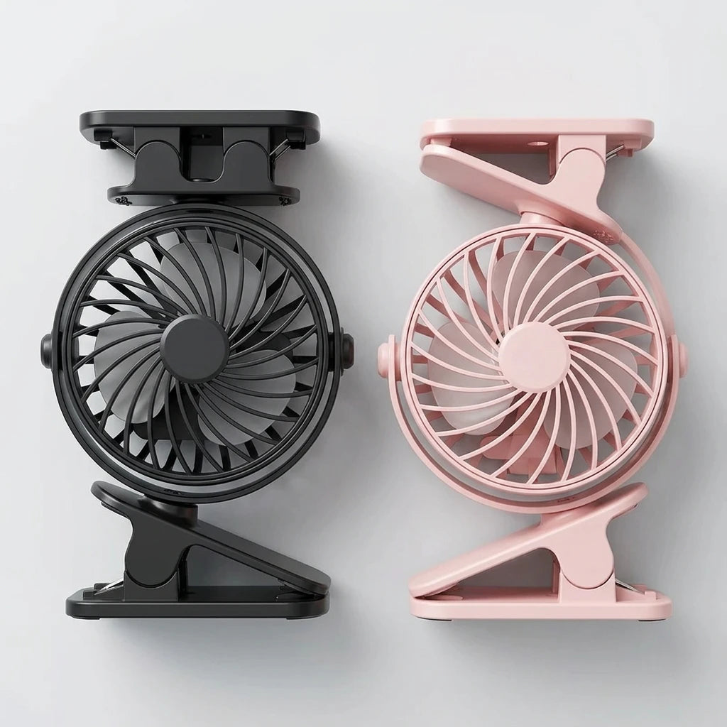 Clip-On Ventilator 720° – Leiser Mini-Tischventilator mit Akku & Nachtlicht