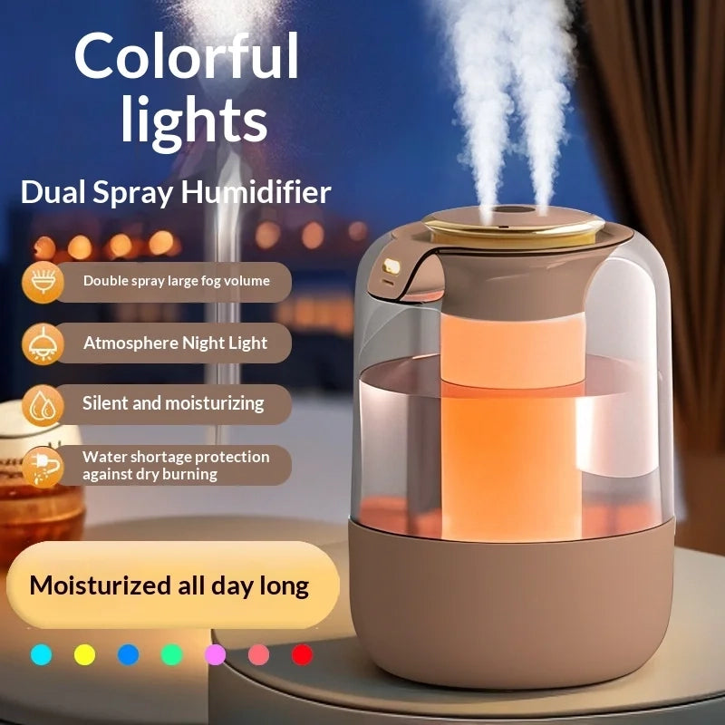 Dual Spray Humidifier – Ultrasonic Humidifier with Night Light & Heavy Fog